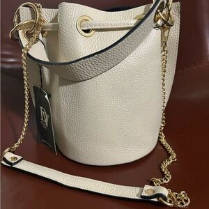 Elegant Cream Bucket Bag with Gold Chain